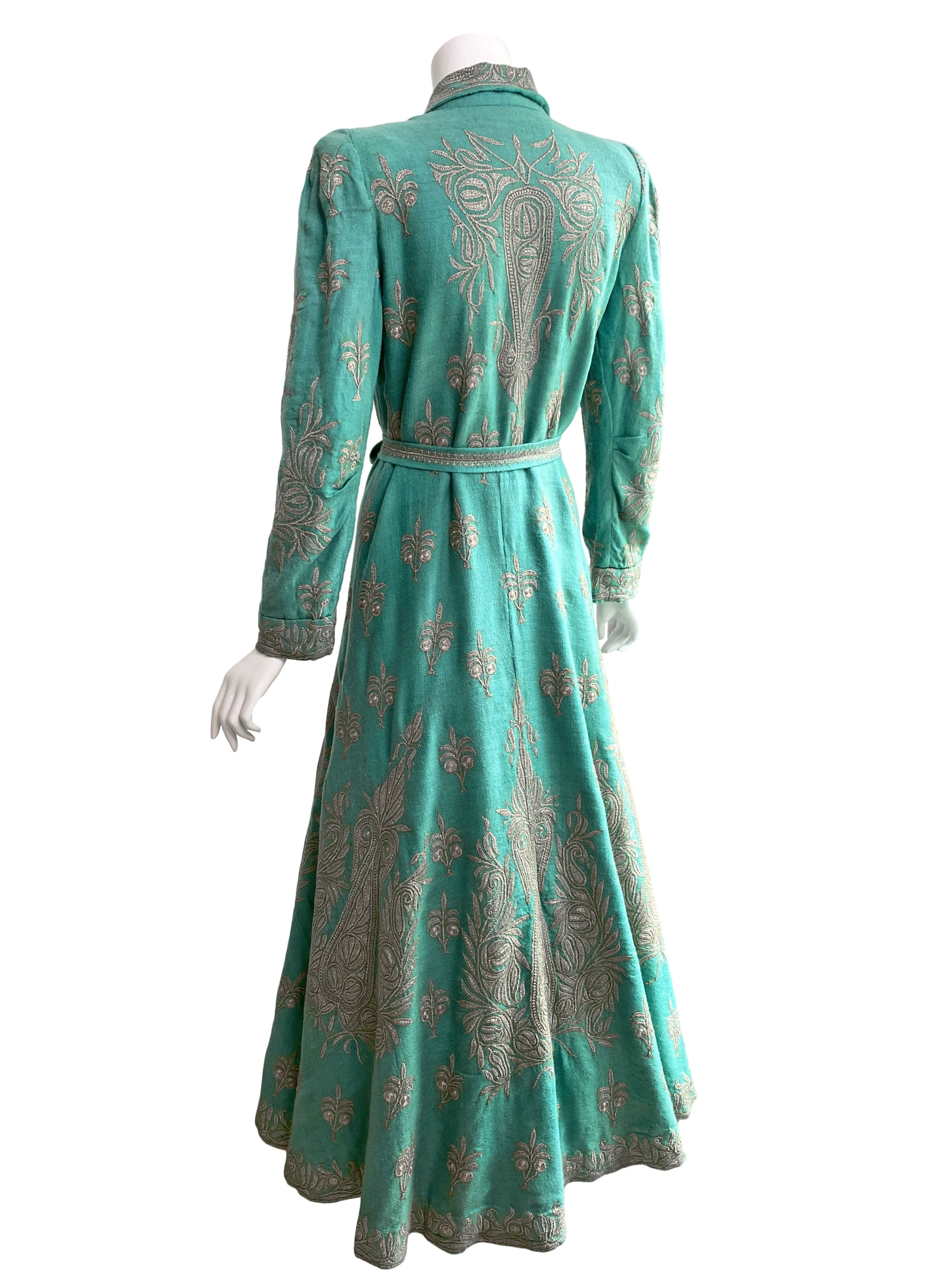 1940s Silver Bullion Hand-Embroidered Maxi Coat