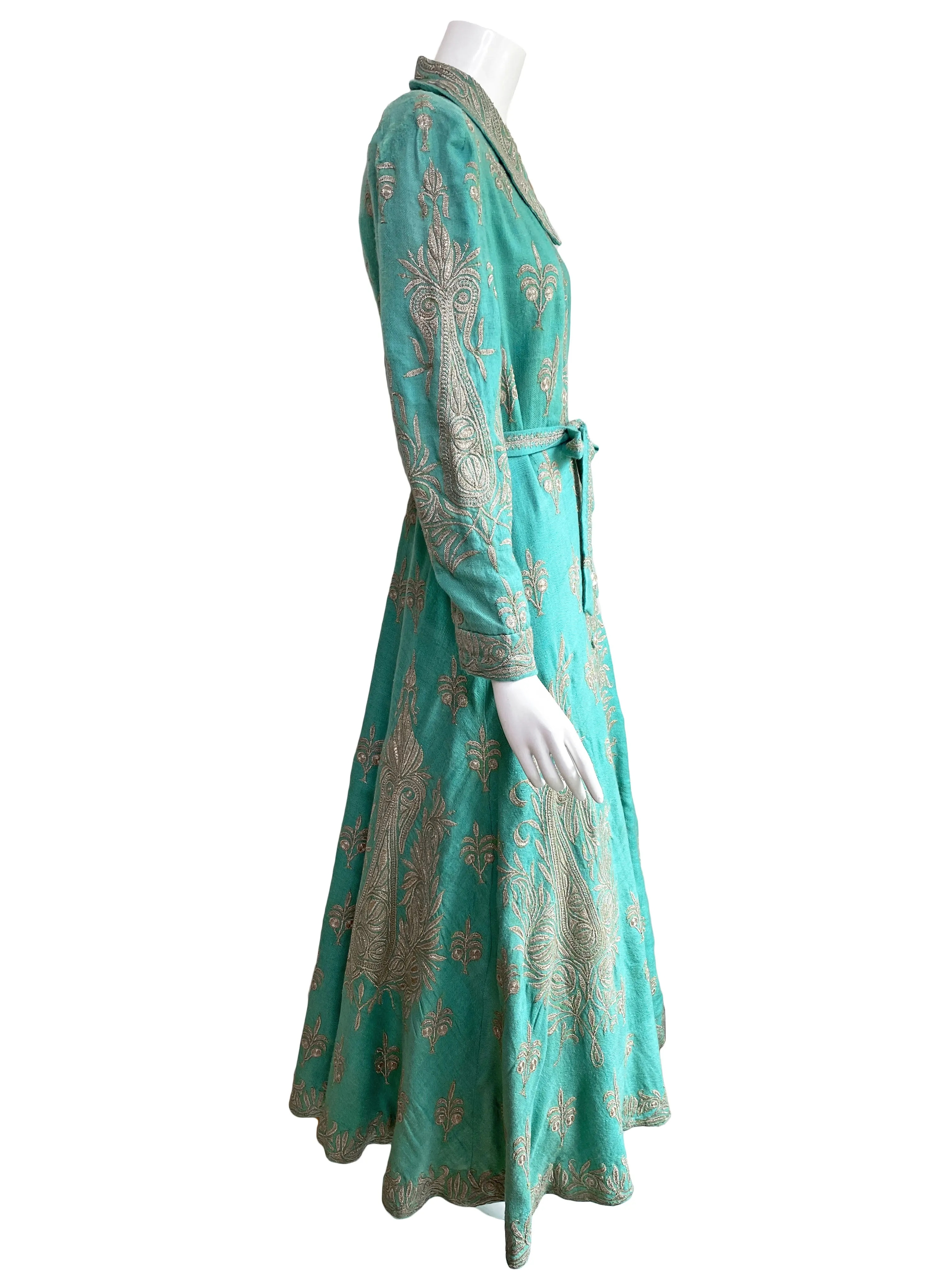 1940s Silver Bullion Hand-Embroidered Maxi Coat
