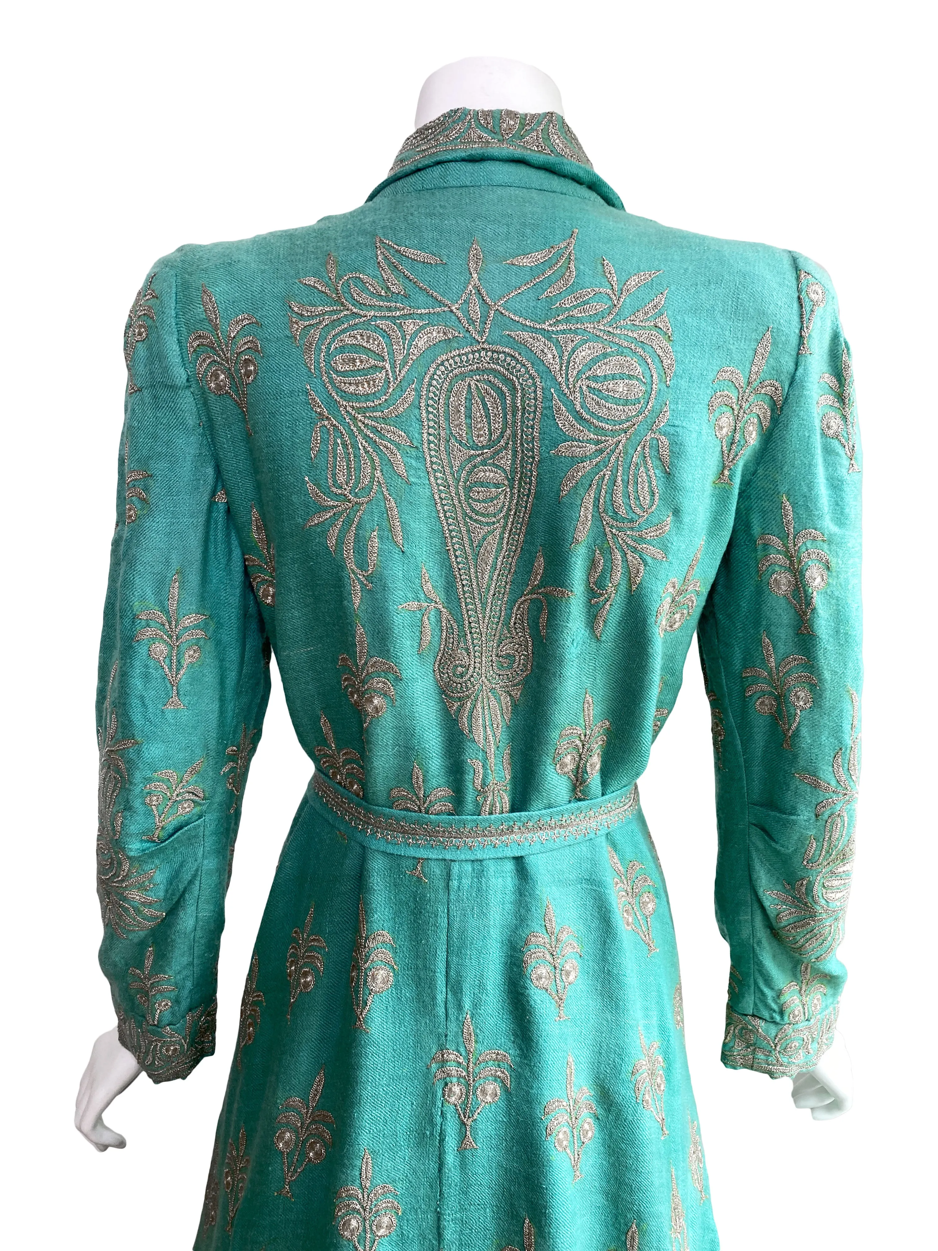 1940s Silver Bullion Hand-Embroidered Maxi Coat