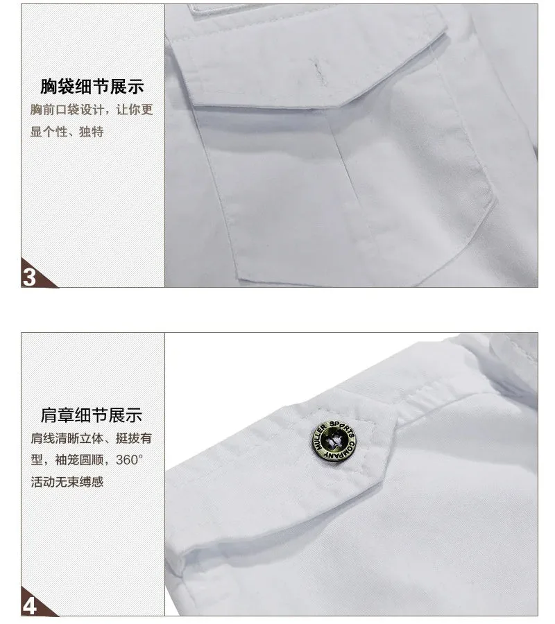 2023 New Double Pockets Men Dress Military Shirts Cotton Male Clothes Casual Slim Fit Shirts Men Camisa Masculina AYG82