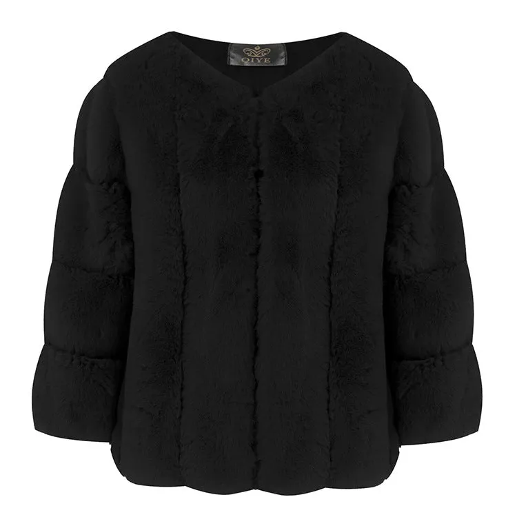 3/4 Sleeve Faux Fur Jacket
