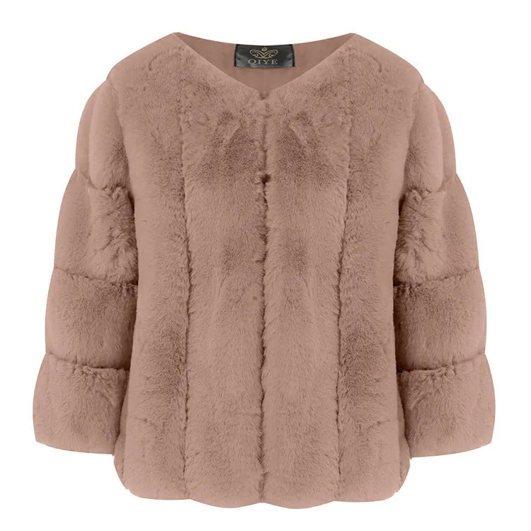 3/4 Sleeve Faux Fur Jacket