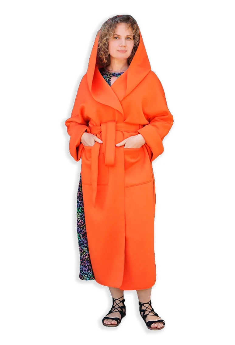 A MELODY COAT IN ORANGE