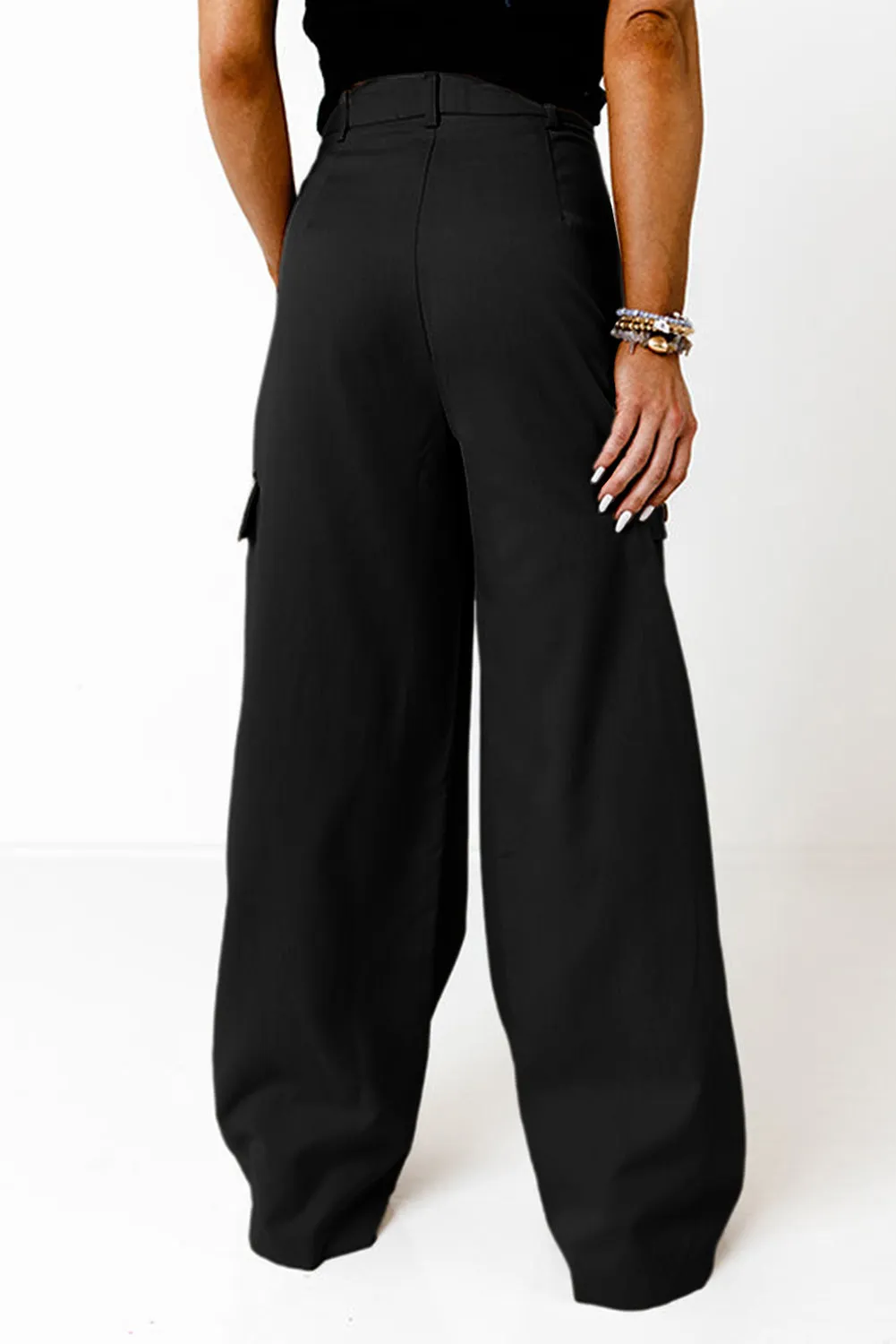 Abigail Ruched Wide Leg Pants with Pockets