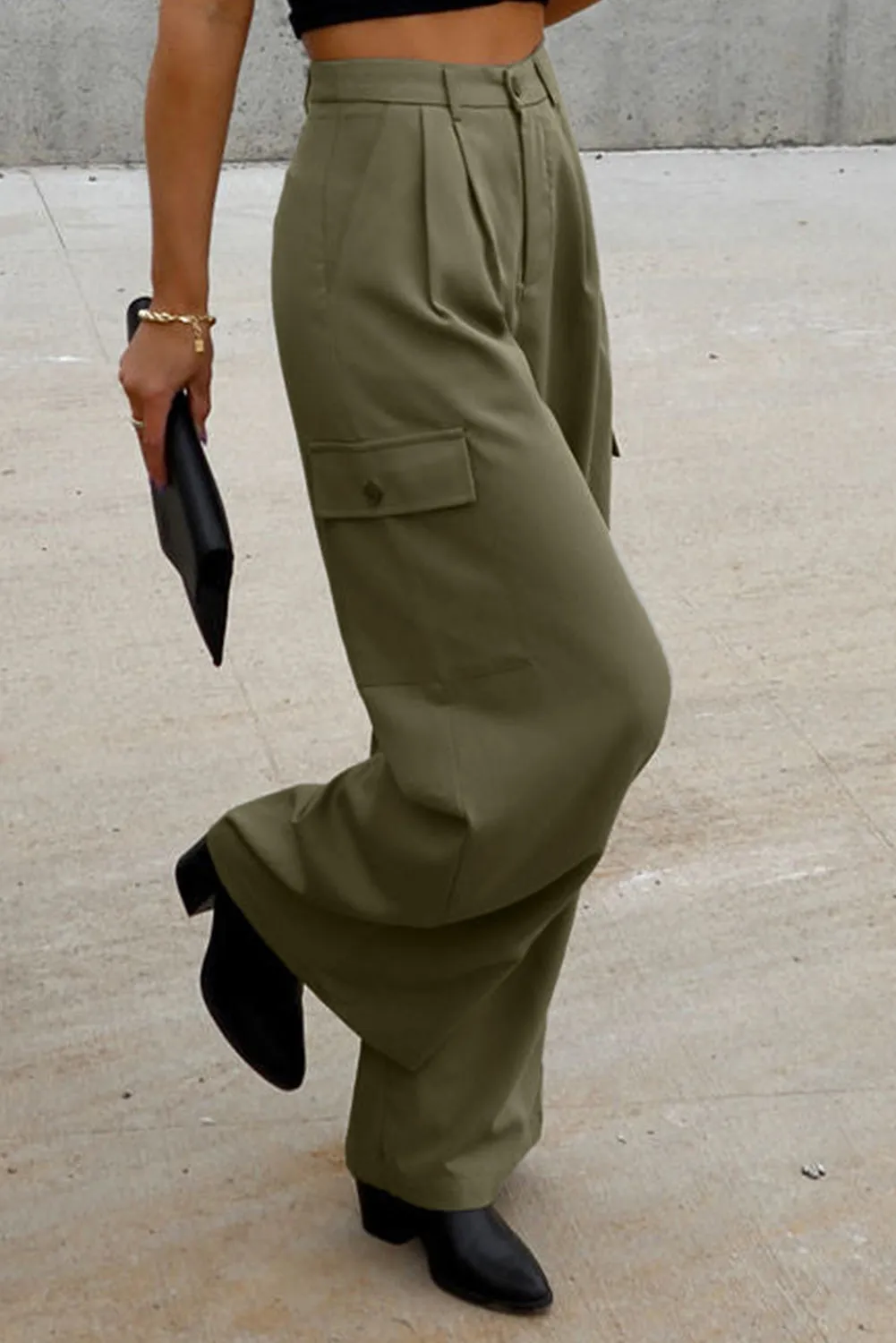 Abigail Ruched Wide Leg Pants with Pockets