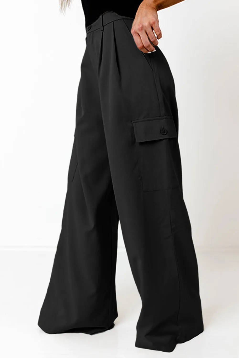 Abigail Ruched Wide Leg Pants with Pockets
