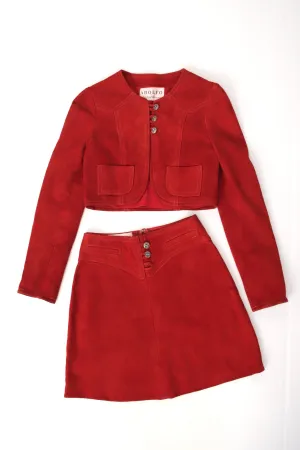 Adolfo Suede Mini Skirt Set