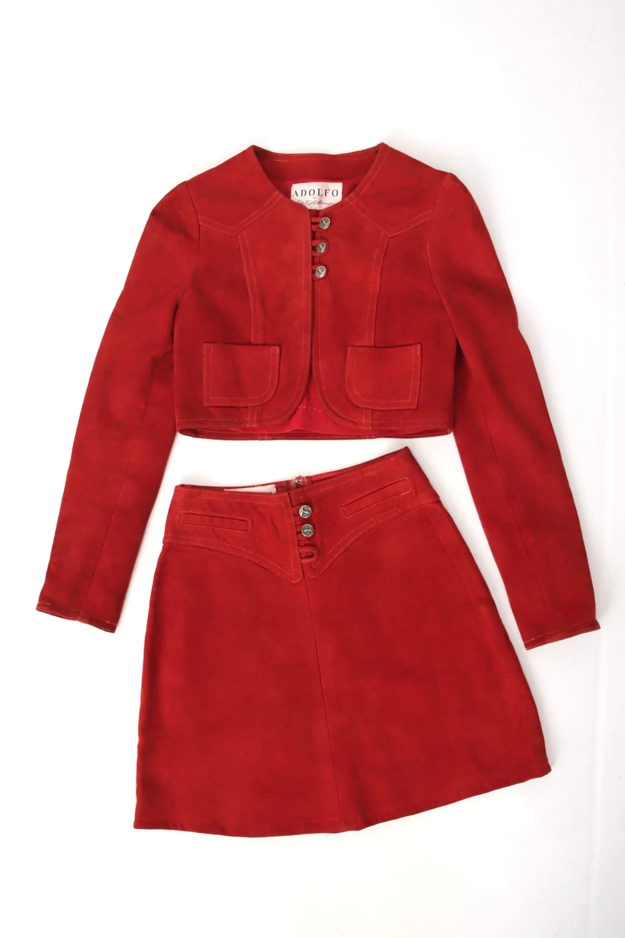 Adolfo Suede Mini Skirt Set