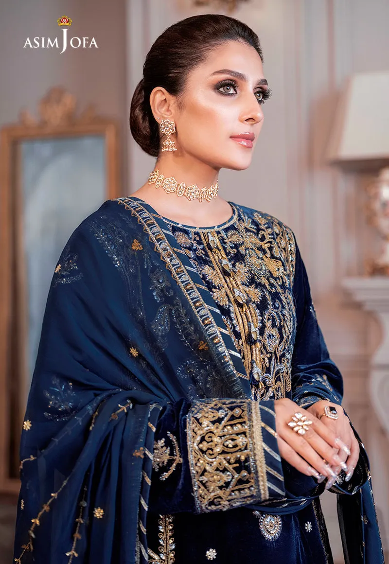 AJAM-08 | The Ayeza Edit by Asim Jofa Makhmal Royal Velvet Winter Collection 2022 | Unstitched Embroidered Velvet Suits