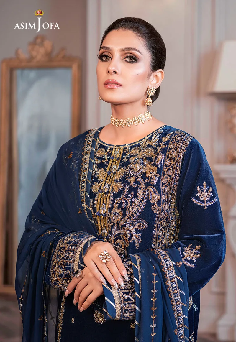 AJAM-08 | The Ayeza Edit by Asim Jofa Makhmal Royal Velvet Winter Collection 2022 | Unstitched Embroidered Velvet Suits