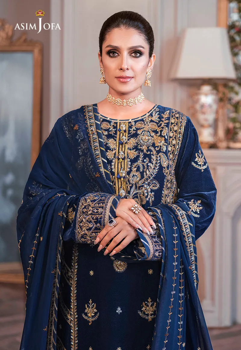 AJAM-08 | The Ayeza Edit by Asim Jofa Makhmal Royal Velvet Winter Collection 2022 | Unstitched Embroidered Velvet Suits