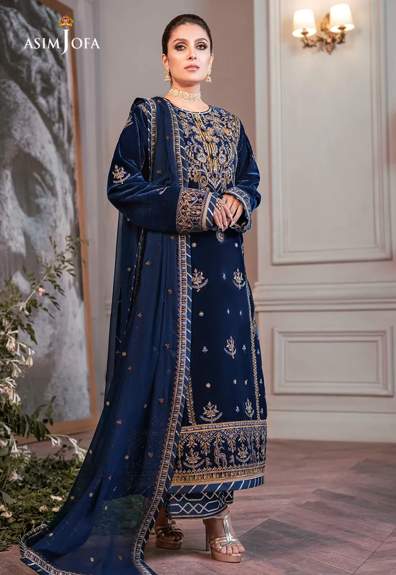 AJAM-08 | The Ayeza Edit by Asim Jofa Makhmal Royal Velvet Winter Collection 2022 | Unstitched Embroidered Velvet Suits