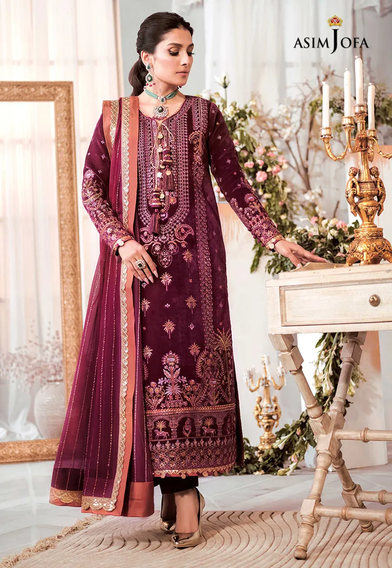AJAM-10 | The Ayeza Edit by Asim Jofa Makhmal Royal Velvet Winter Collection 2022 | Unstitched Embroidered Velvet Suits
