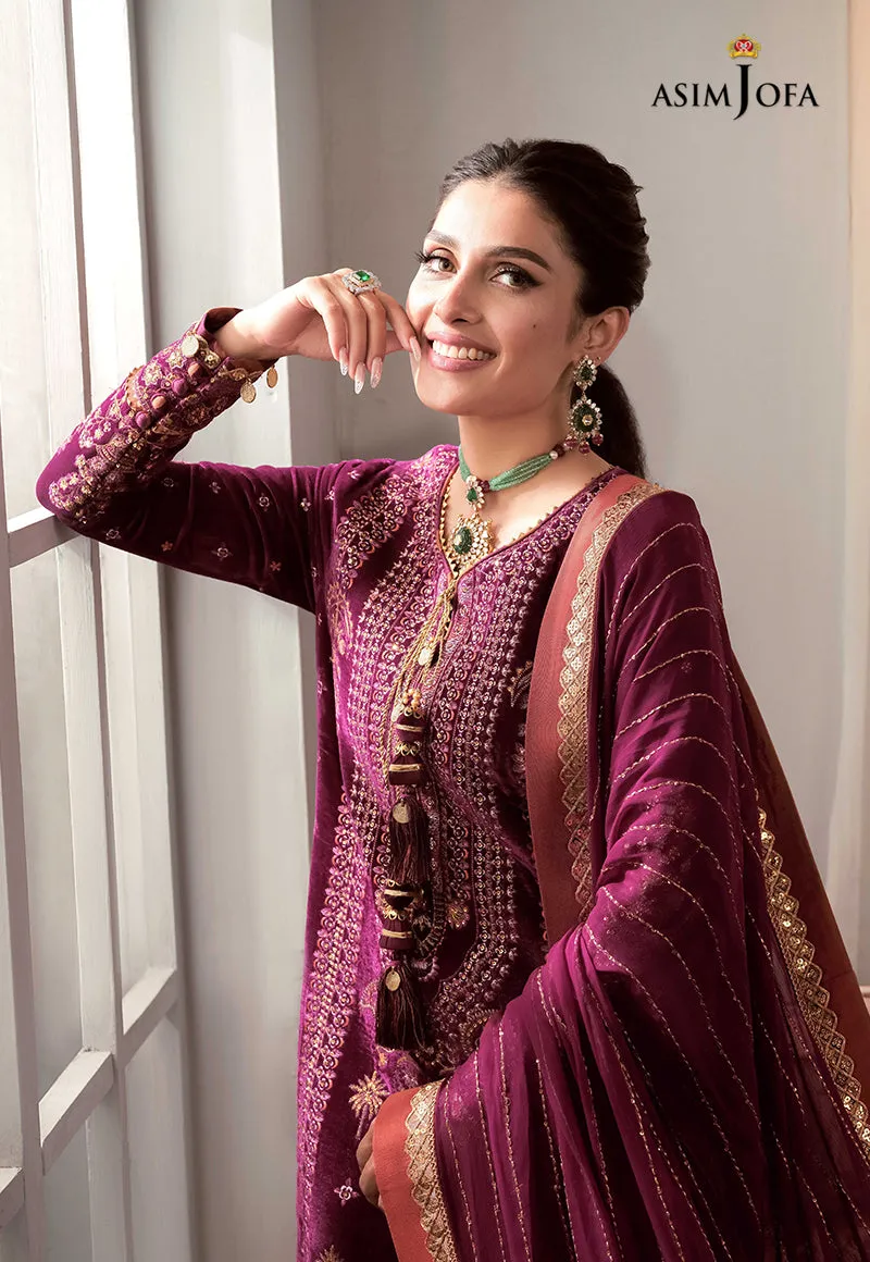 AJAM-10 | The Ayeza Edit by Asim Jofa Makhmal Royal Velvet Winter Collection 2022 | Unstitched Embroidered Velvet Suits