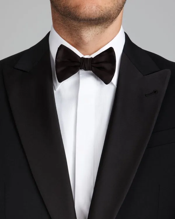 ARMANI COLLEZIONI -Wide Peak Lapel “G Line” Black Satin Detailed Tuxedo - 40S