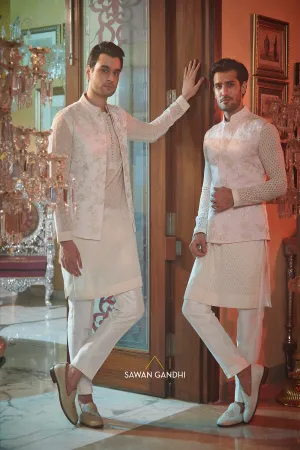 Baby pink parsi work nehru set