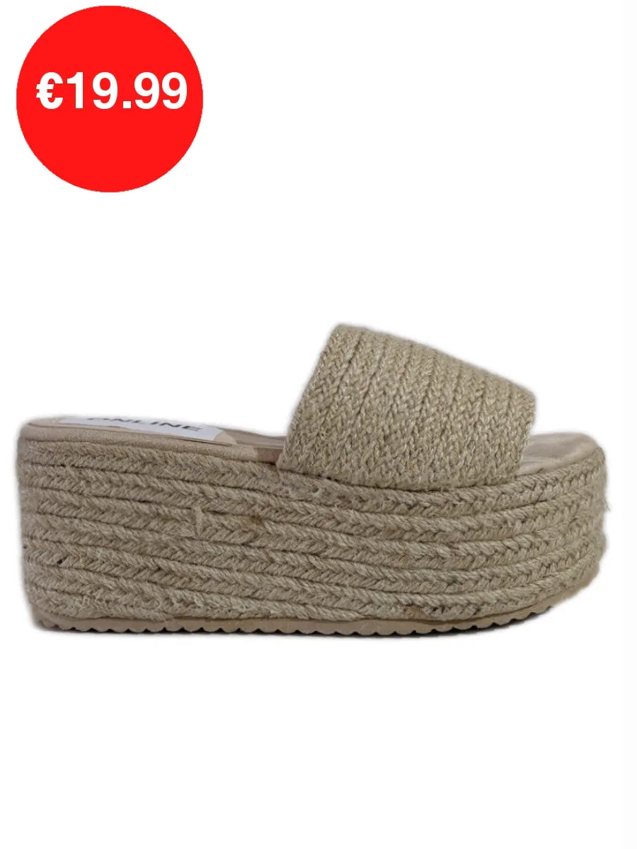 Beige Jute Platform Mule Sandals