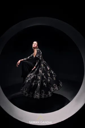 Black appliqué cape