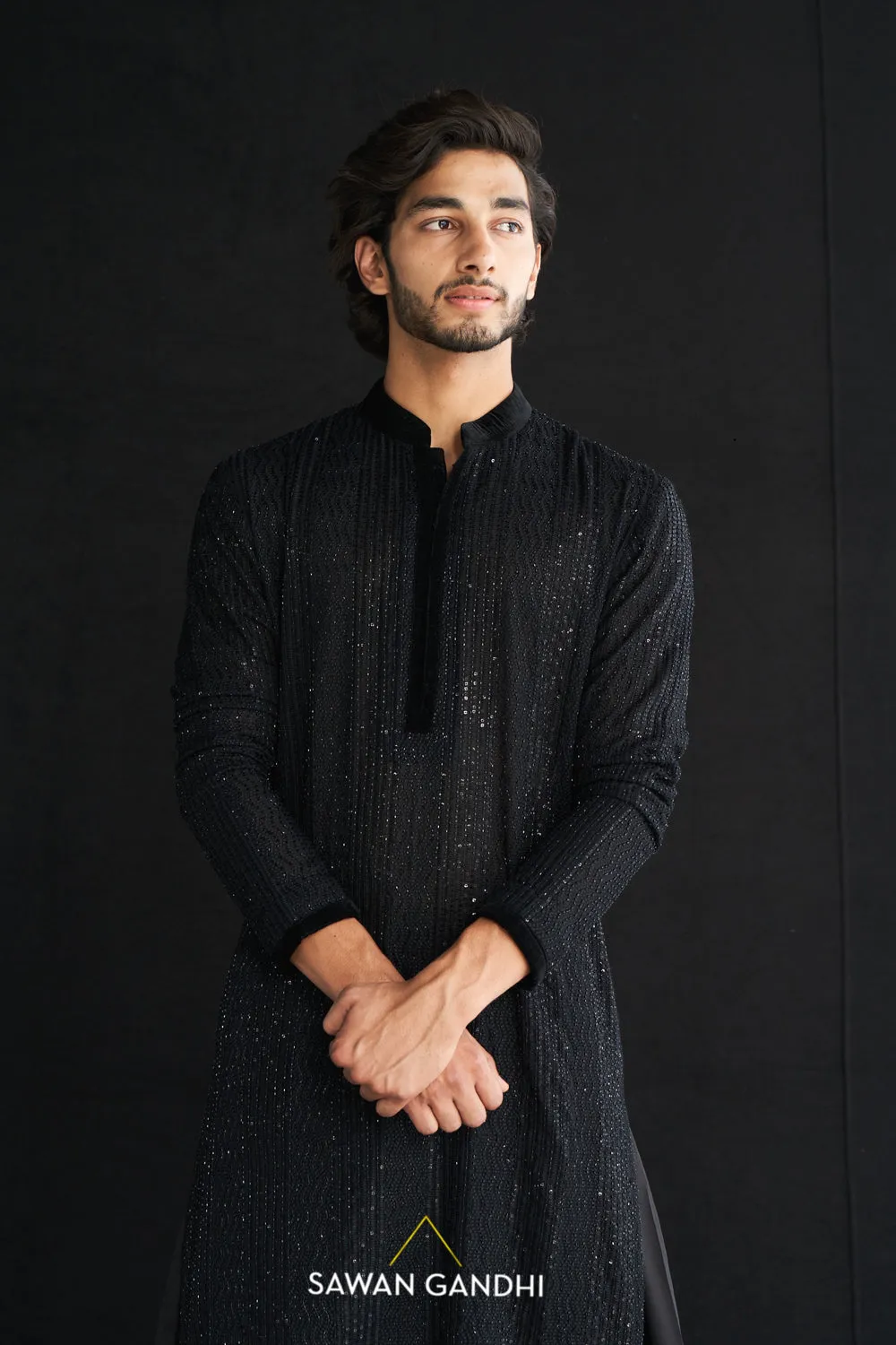 Black Cutdana Thread Work Kurta