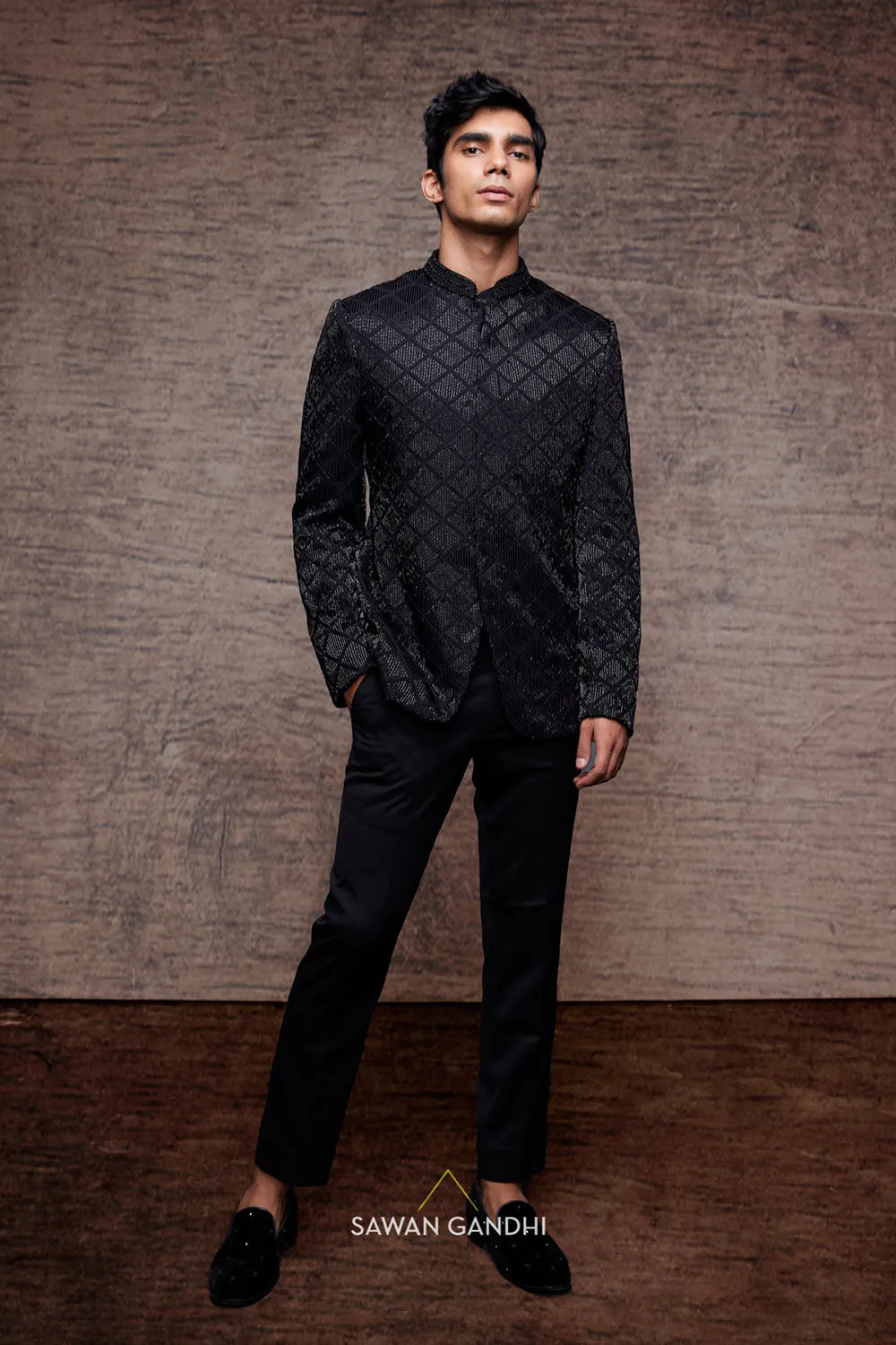 Black cutdana work bandhgala