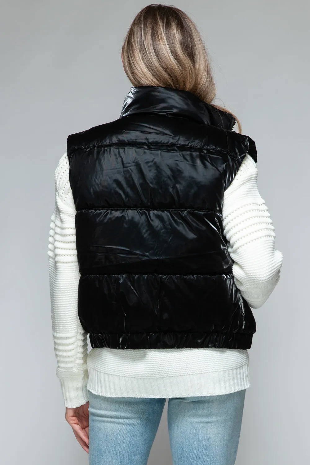 Black Fine Faux Fur Lining Quilted Vest