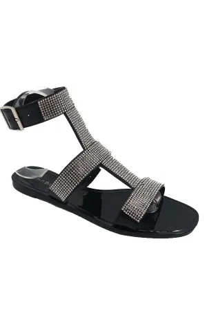 Black Jelly Flat Open Buckle Strap Rhinestone Sandals 5/25/23 6335