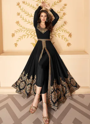 Black Slit Style Zari Embroidered Anarkali Pants Suit