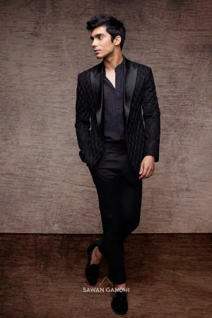 Black tuxedo with thread and cutdana work