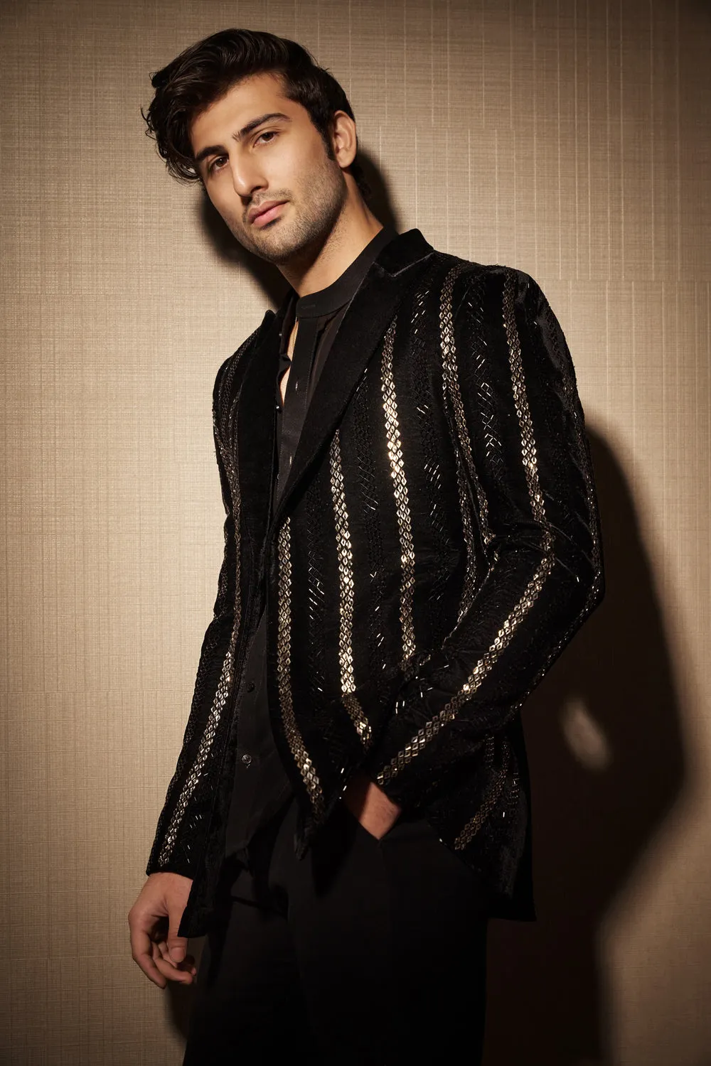 Black Velvet Shimmer Stripe Jacket
