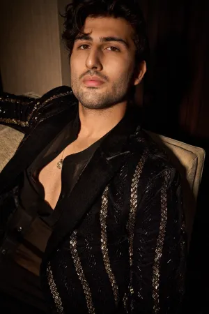 Black Velvet Shimmer Stripe Jacket