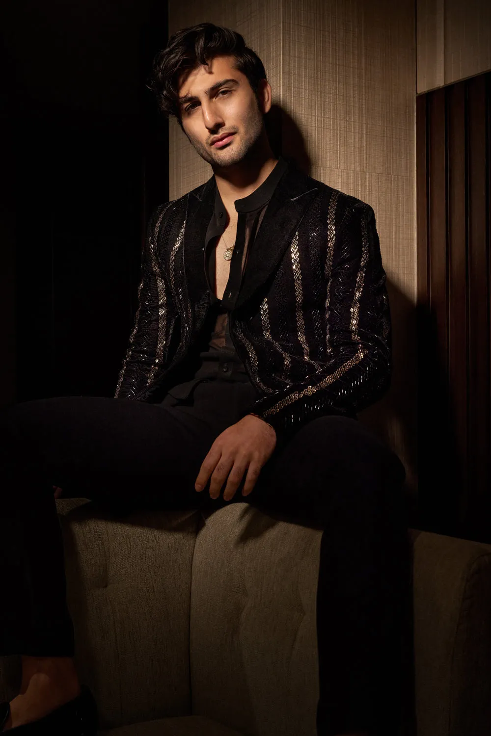 Black Velvet Shimmer Stripe Jacket