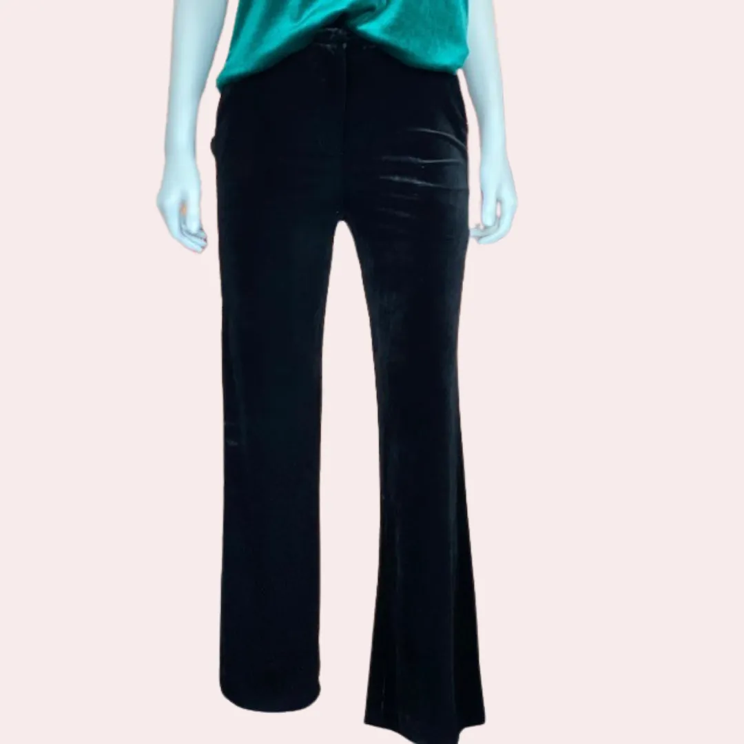 Black wide leg velvet pants with pockets