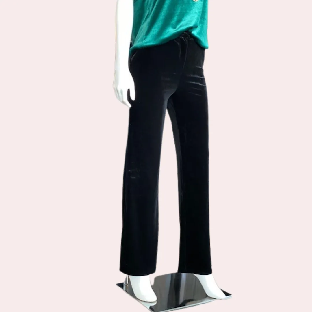 Black wide leg velvet pants with pockets