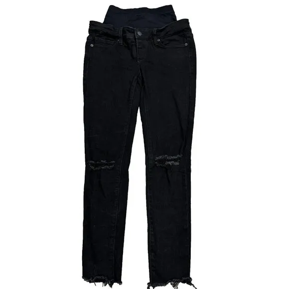 Blanqi Women's Tummy Support Distressed Fray Hem Maternity Jeans Size 2 Black