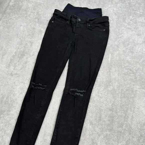 Blanqi Women's Tummy Support Distressed Fray Hem Maternity Jeans Size 2 Black
