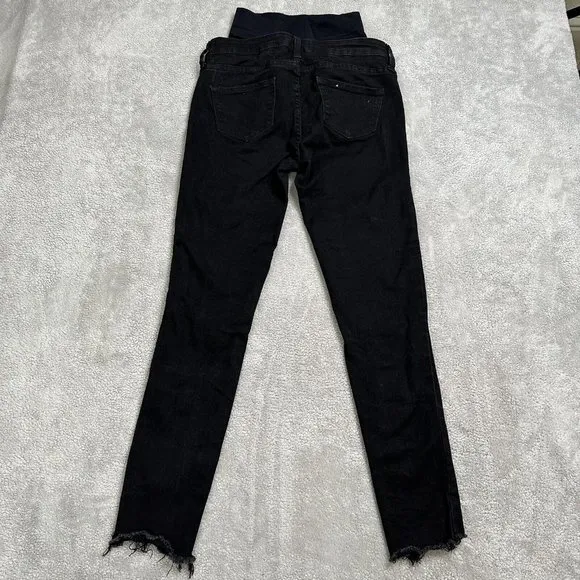 Blanqi Women's Tummy Support Distressed Fray Hem Maternity Jeans Size 2 Black