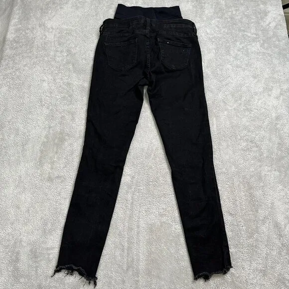Blanqi Women's Tummy Support Distressed Fray Hem Maternity Jeans Size 2 Black