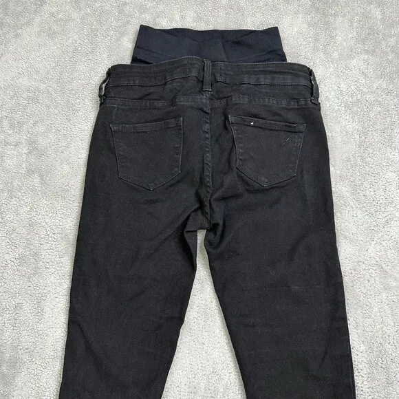 Blanqi Women's Tummy Support Distressed Fray Hem Maternity Jeans Size 2 Black