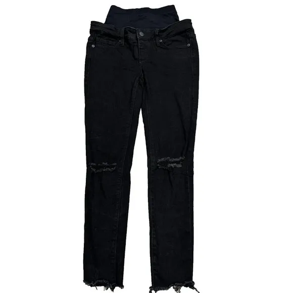Blanqi Women's Tummy Support Distressed Fray Hem Maternity Jeans Size 2 Black