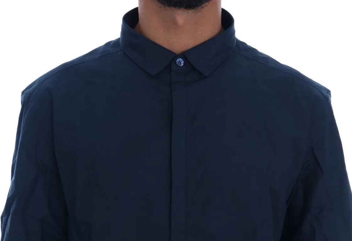 Blue Cotton Slim Fit Casual Shirt