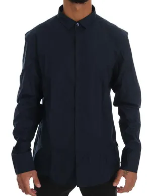 Blue Cotton Slim Fit Casual Shirt