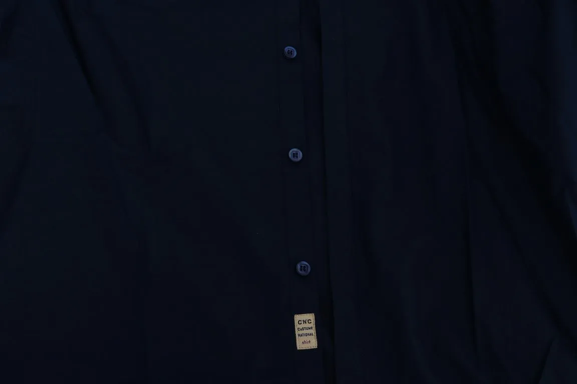 Blue Cotton Slim Fit Casual Shirt