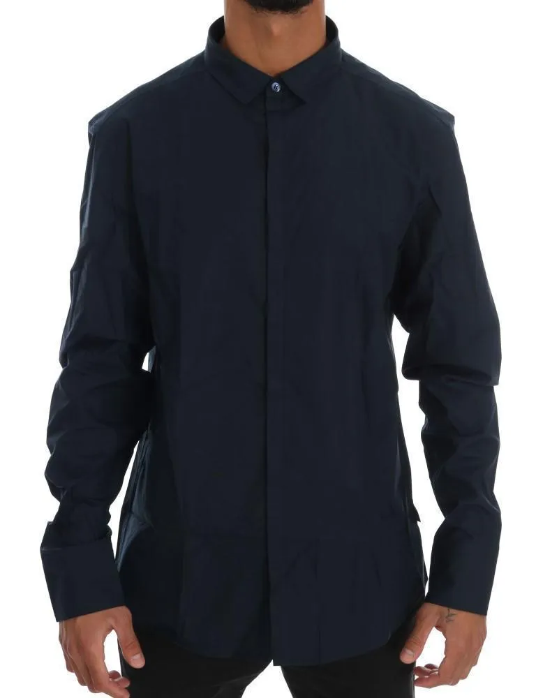 Blue Cotton Slim Fit Casual Shirt