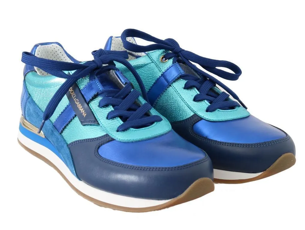 Blue Leather Mens Casual Sneakers