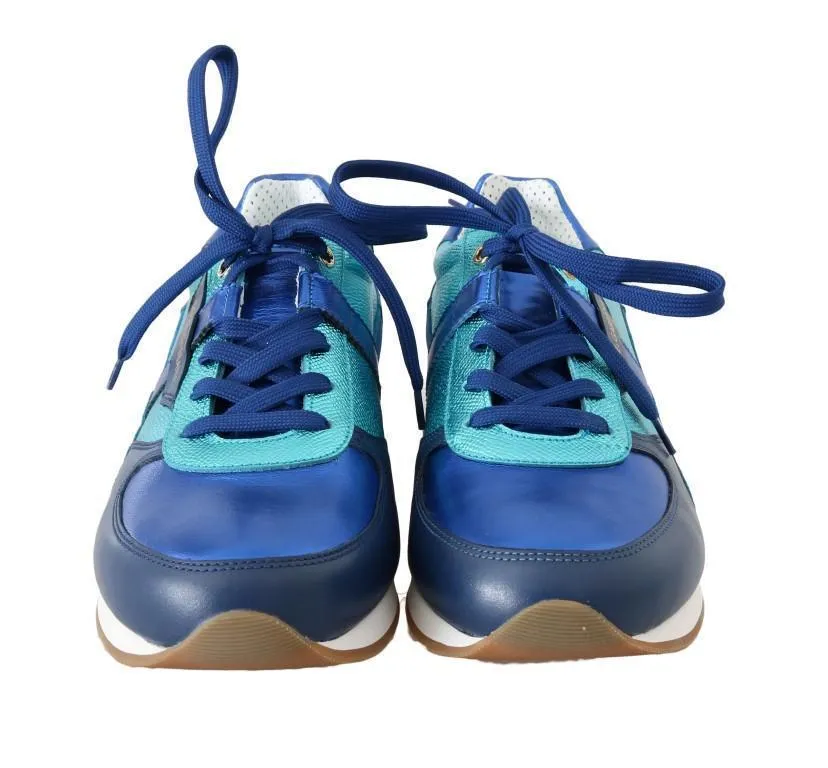 Blue Leather Mens Casual Sneakers