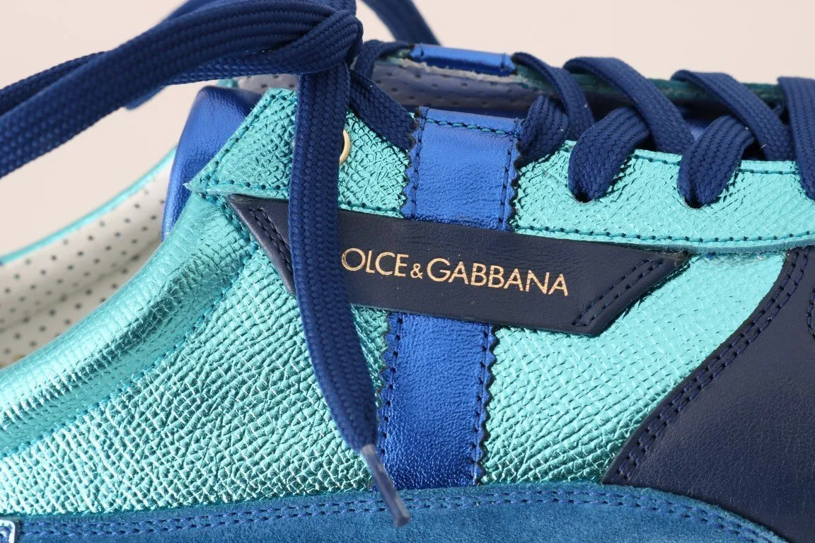Blue Leather Mens Casual Sneakers