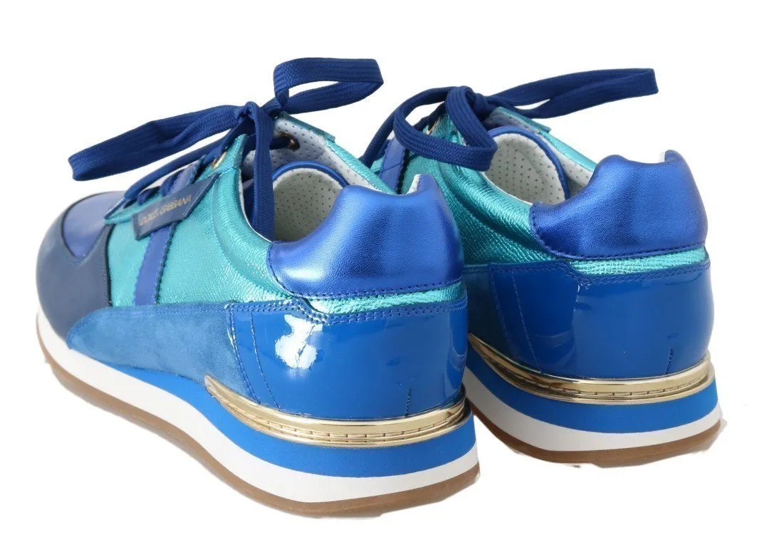 Blue Leather Mens Casual Sneakers