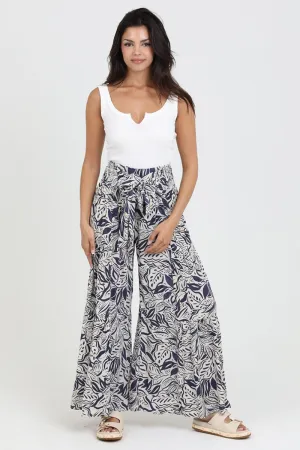 Boho Navy Floral Wide Leg Pants * on sale