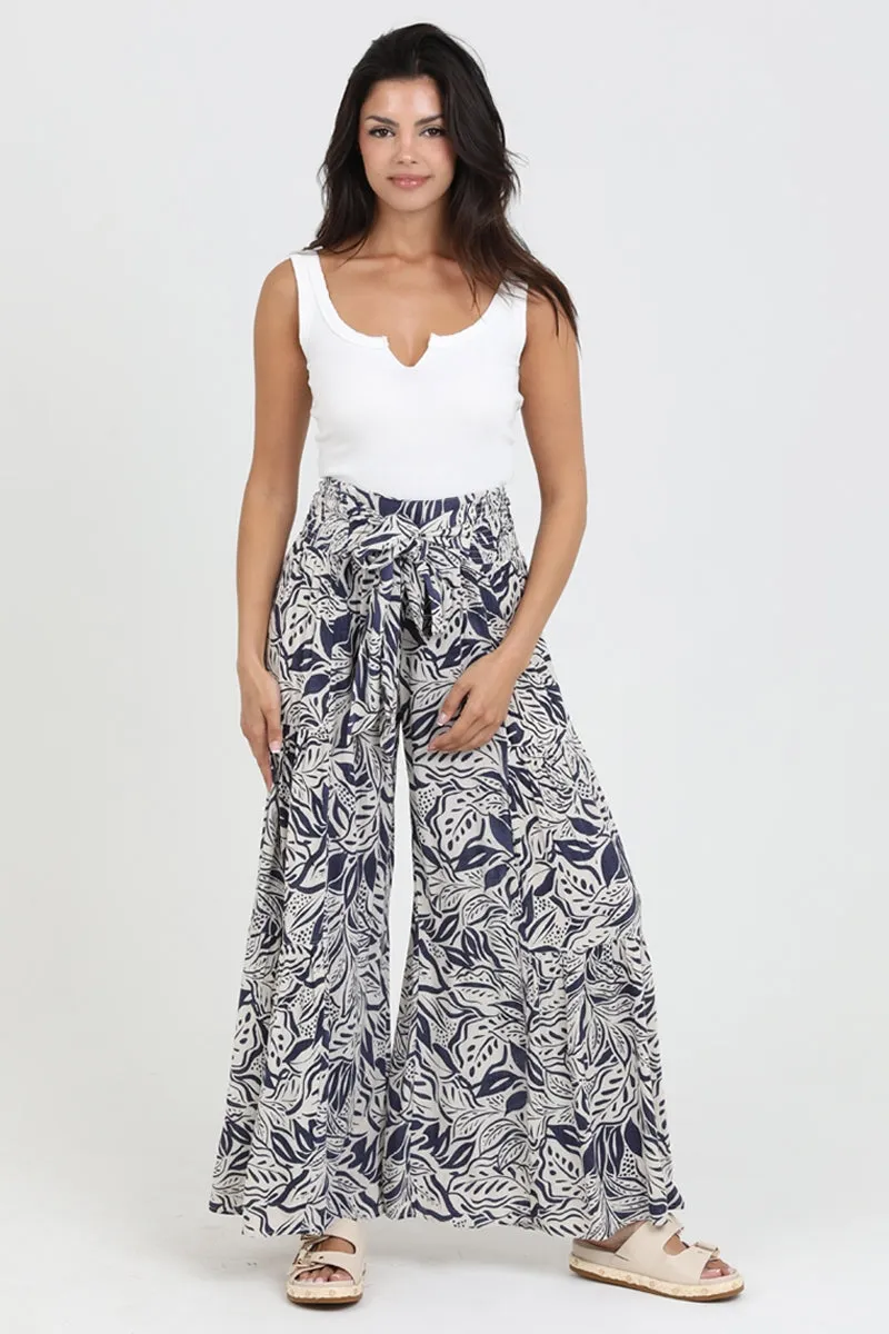 Boho Navy Floral Wide Leg Pants * on sale