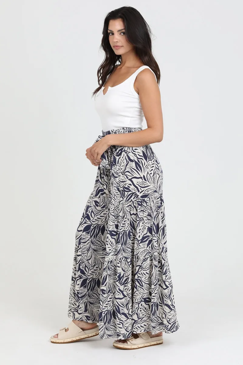 Boho Navy Floral Wide Leg Pants * on sale